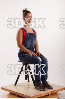 Sitting pose blue jeans red singlet of Rebecca 0006